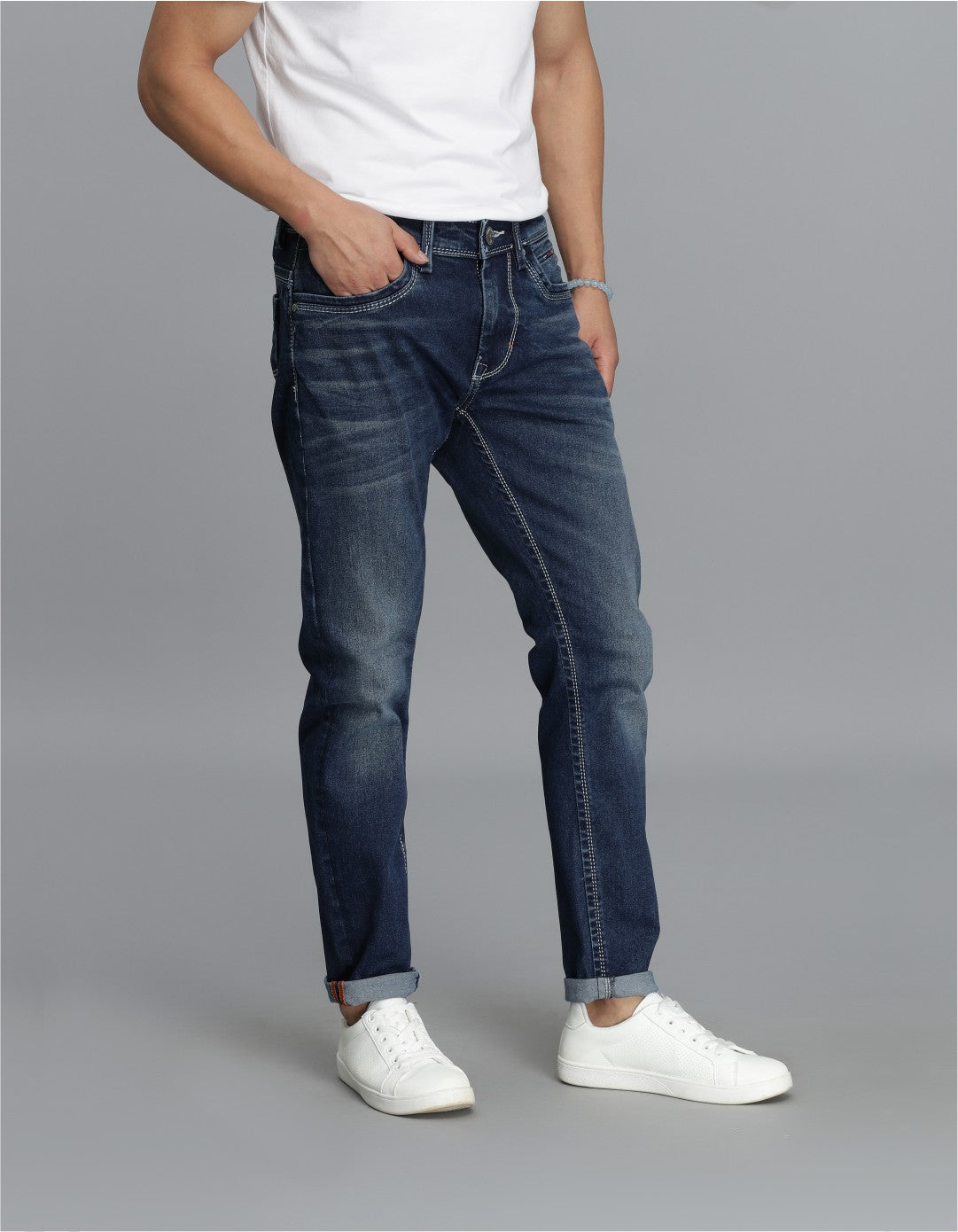 Med Blue 5 Pocket Low-Rise Ankle Length Jeans