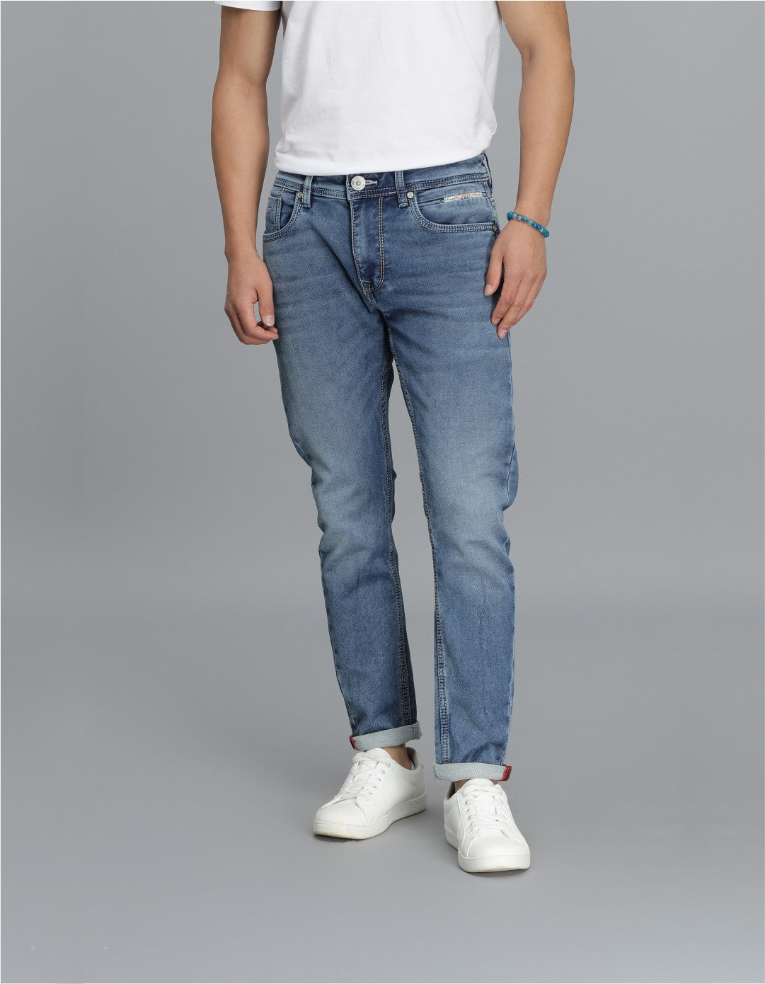 Med Blue 5 Pocket Low-Rise Ankle Length Jeans