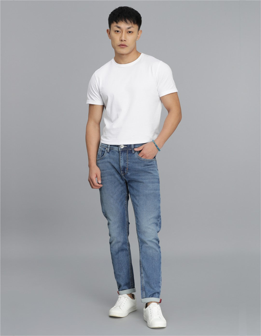 Med Blue 5 Pocket Low-Rise Ankle Length Jeans