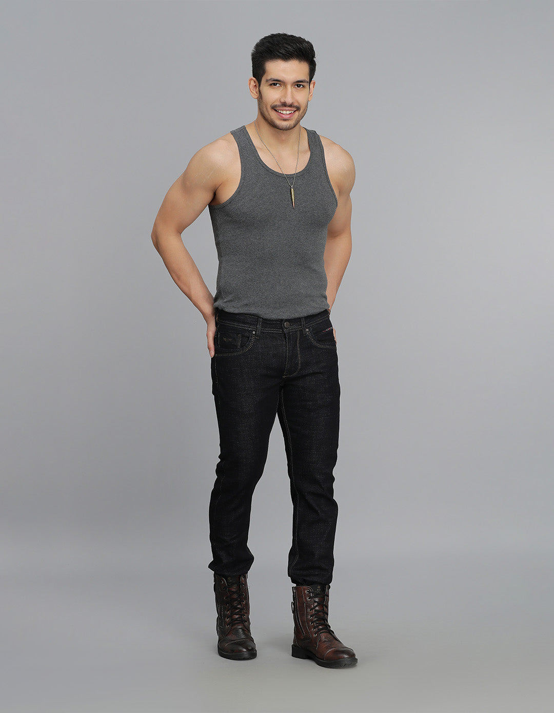 Dk Blue 5 Pocket Mid-Rise Slim Straight Fit Jeans