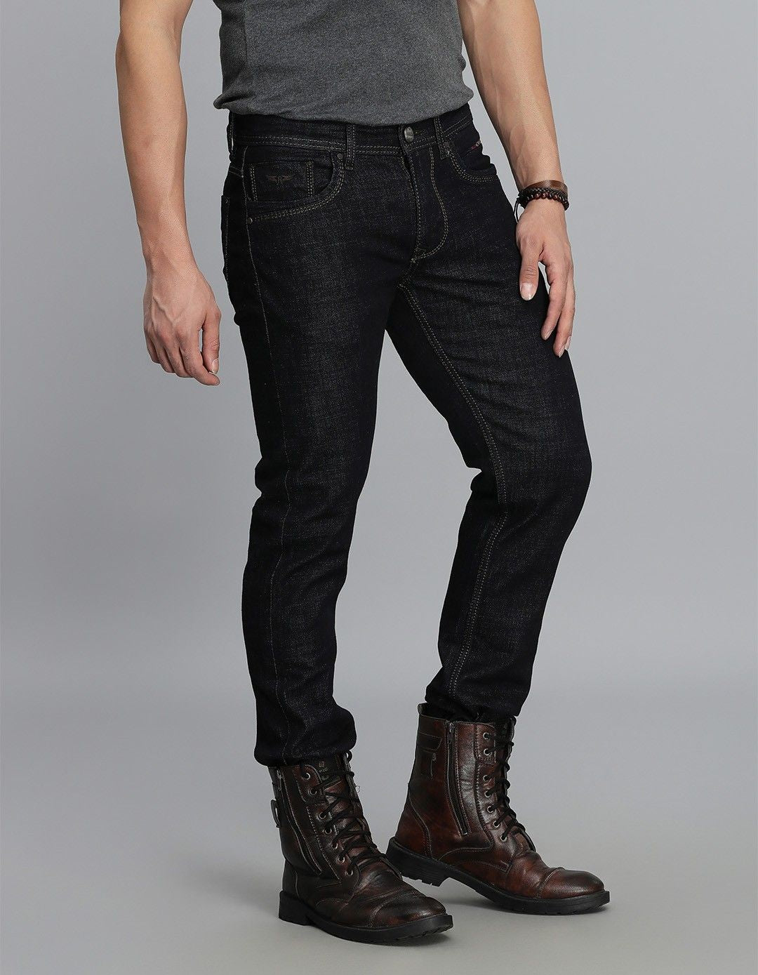 Dk Blue 5 Pocket Mid-Rise Slim Straight Fit Jeans