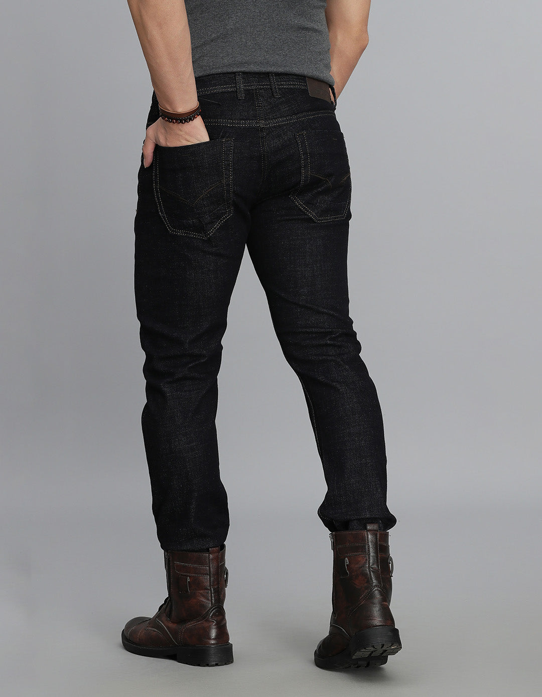 Dk Blue 5 Pocket Mid-Rise Slim Straight Fit Jeans