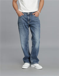 Med Blue 5 Pocket Midrise, Comfort Straight Fit Cropped Jeans