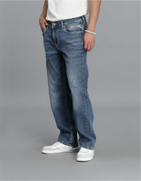 Med Blue 5 Pocket Midrise, Comfort Straight Fit Cropped Jeans