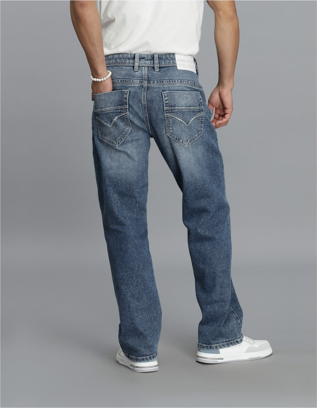 Med Blue 5 Pocket Midrise, Comfort Straight Fit Cropped Jeans