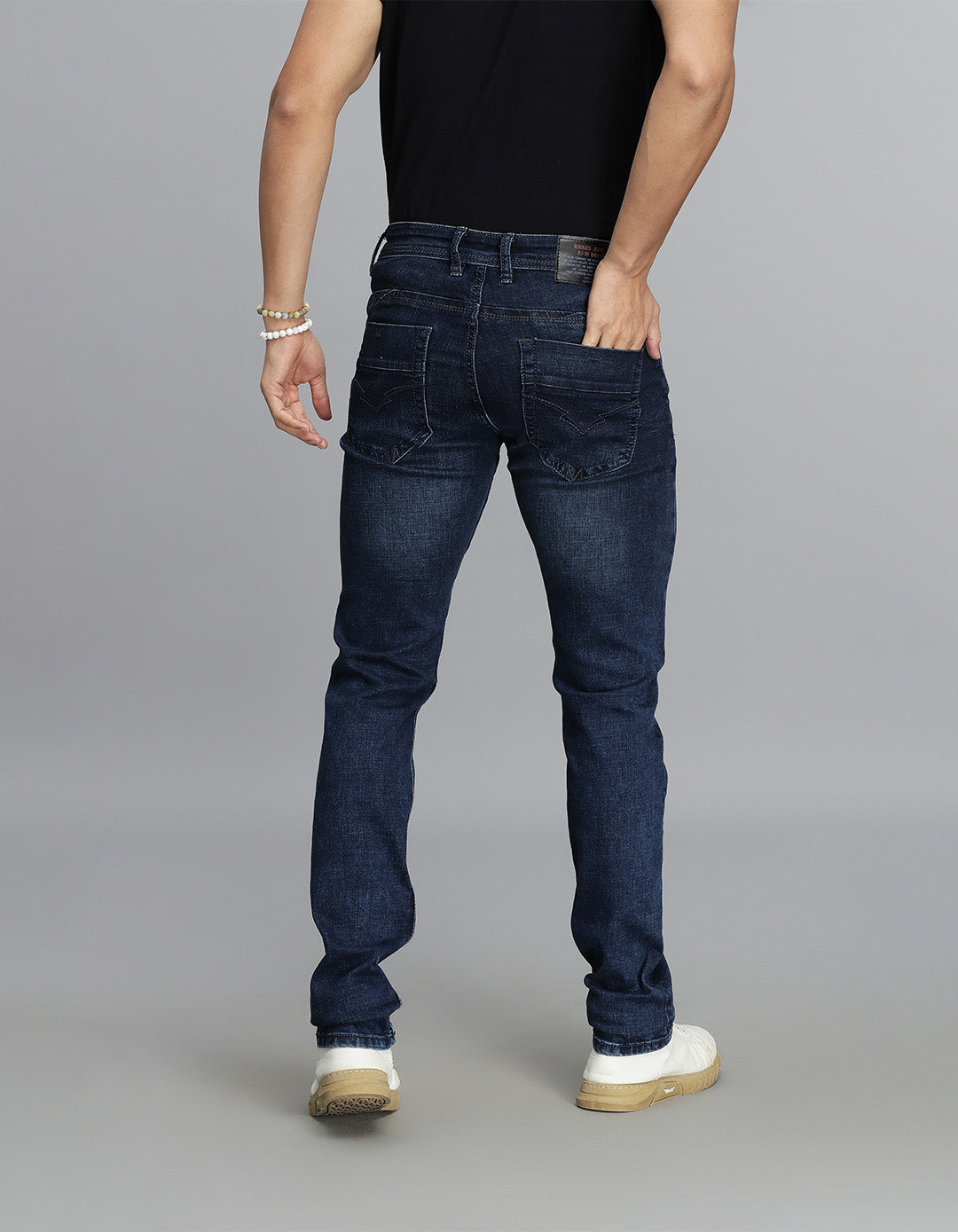 Dk Blue 5 Pocket Mid-Rise Slim Straight Fit Jeans