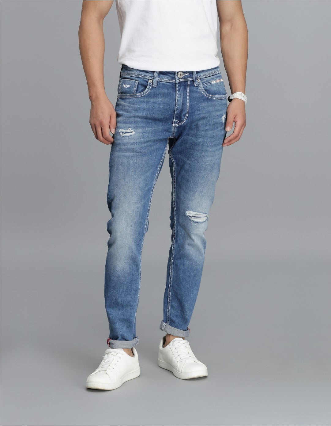 Med Blue 5 Pocket Low-Rise Ankle Length Jeans