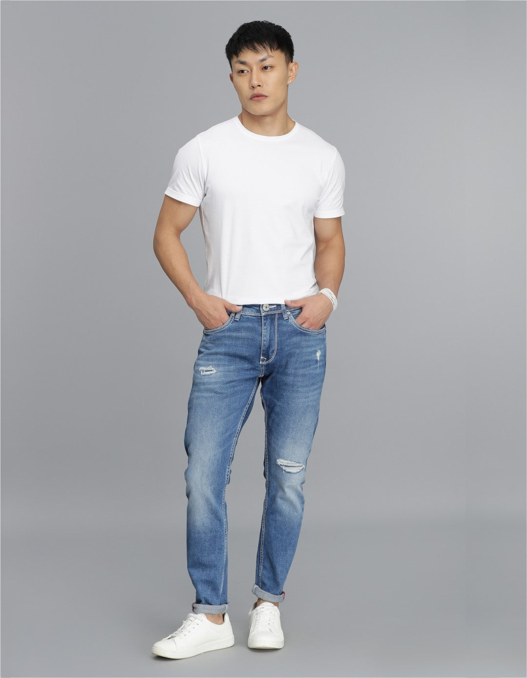 Med Blue 5 Pocket Low-Rise Ankle Length Jeans