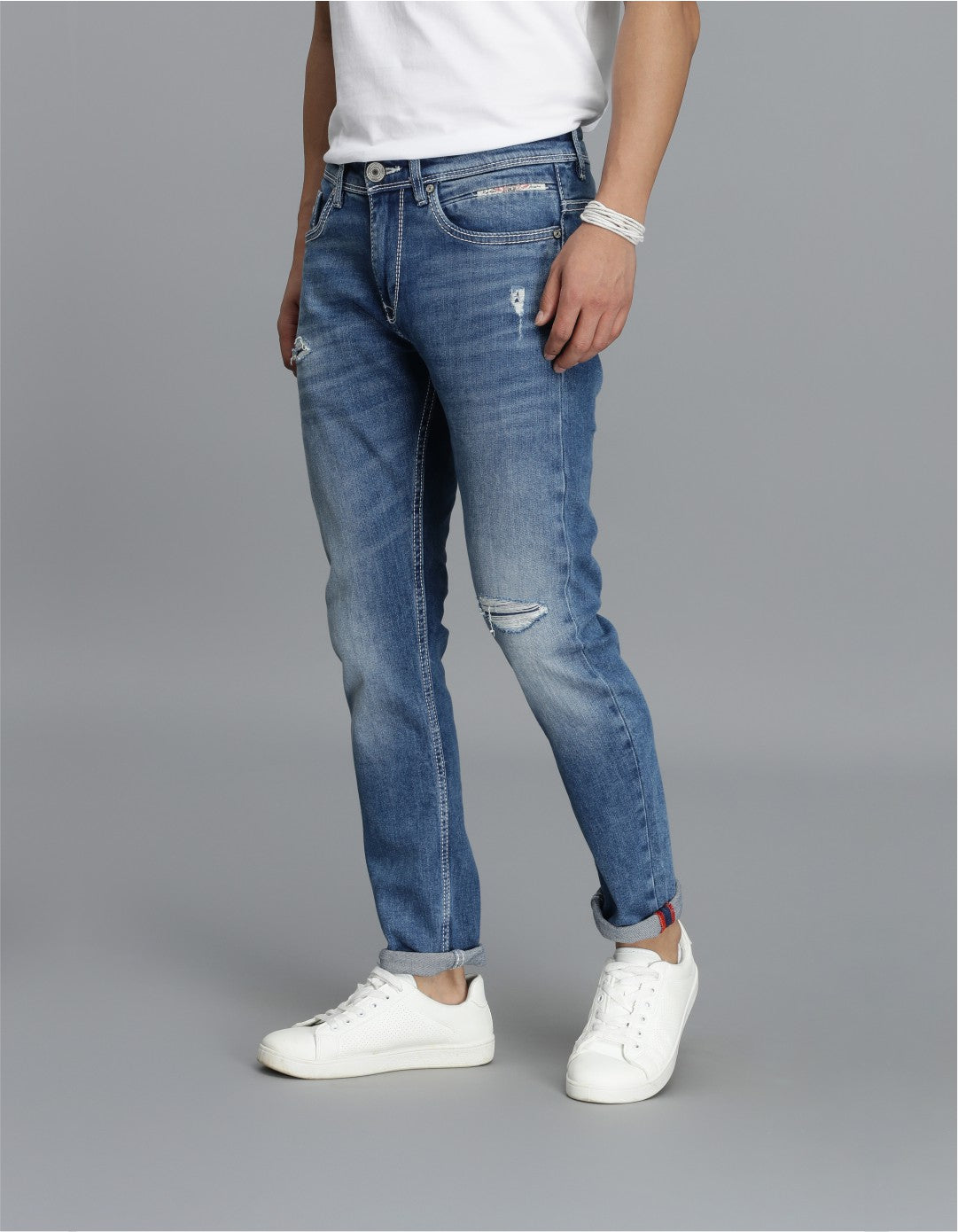 Med Blue 5 Pocket Low-Rise Ankle Length Jeans