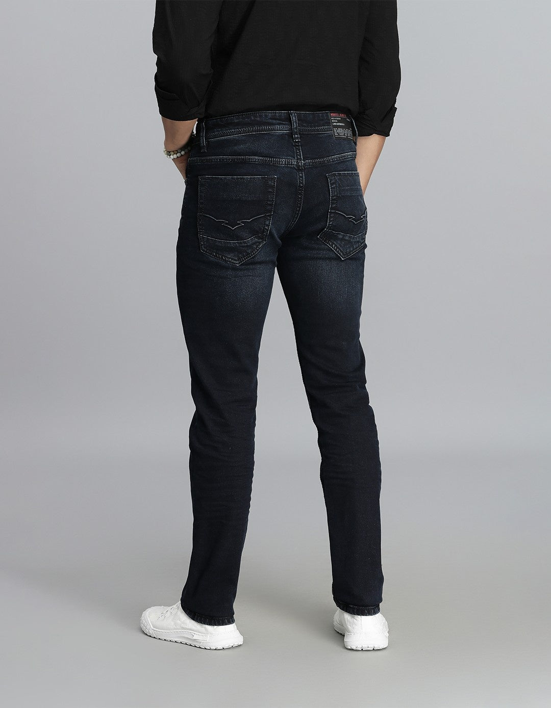 Dk Blue 5 Pocket Mid-Rise Slim Straight Fit Jeans