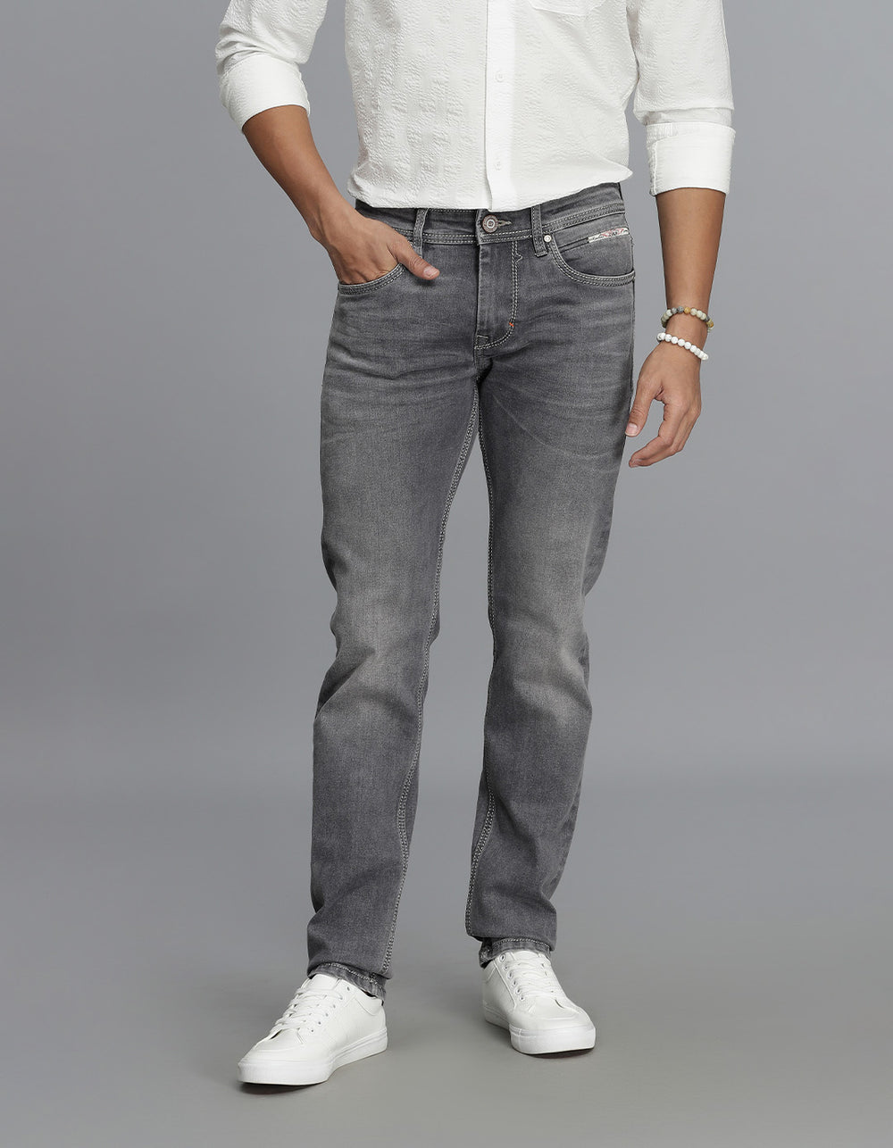 Grey Mid-Rise Slim Straight Fit jeans