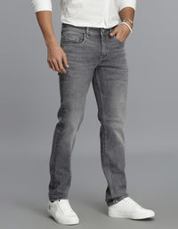 Grey Mid-Rise Slim Straight Fit jeans