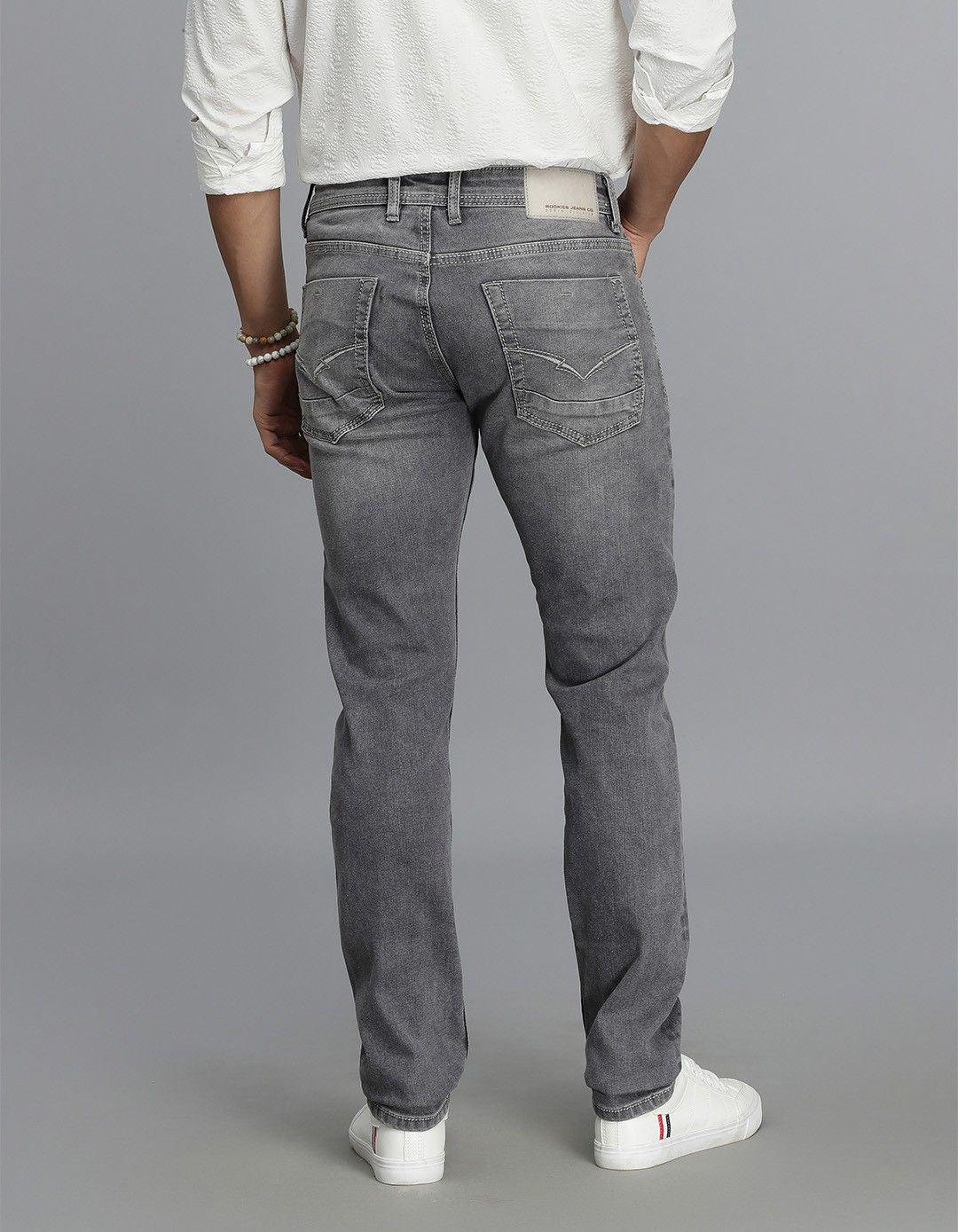 Grey 5 Pocket Mid-Rise Slim Straight Fit jeans