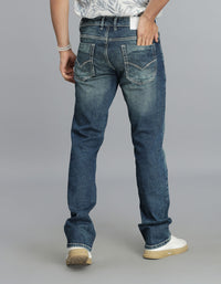 Med Blue 5 Pocket Mid Rise Loose Boot Leg Jeans