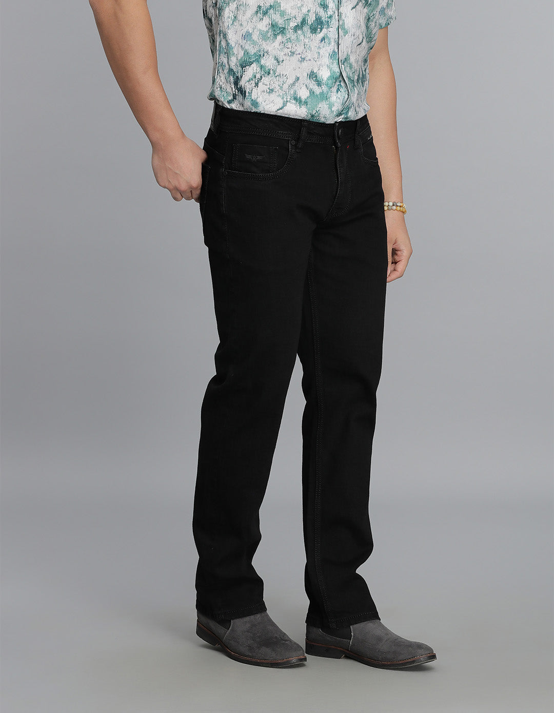 Black 5 Pocket Midrise, Comfort And Straight Fit Jeans