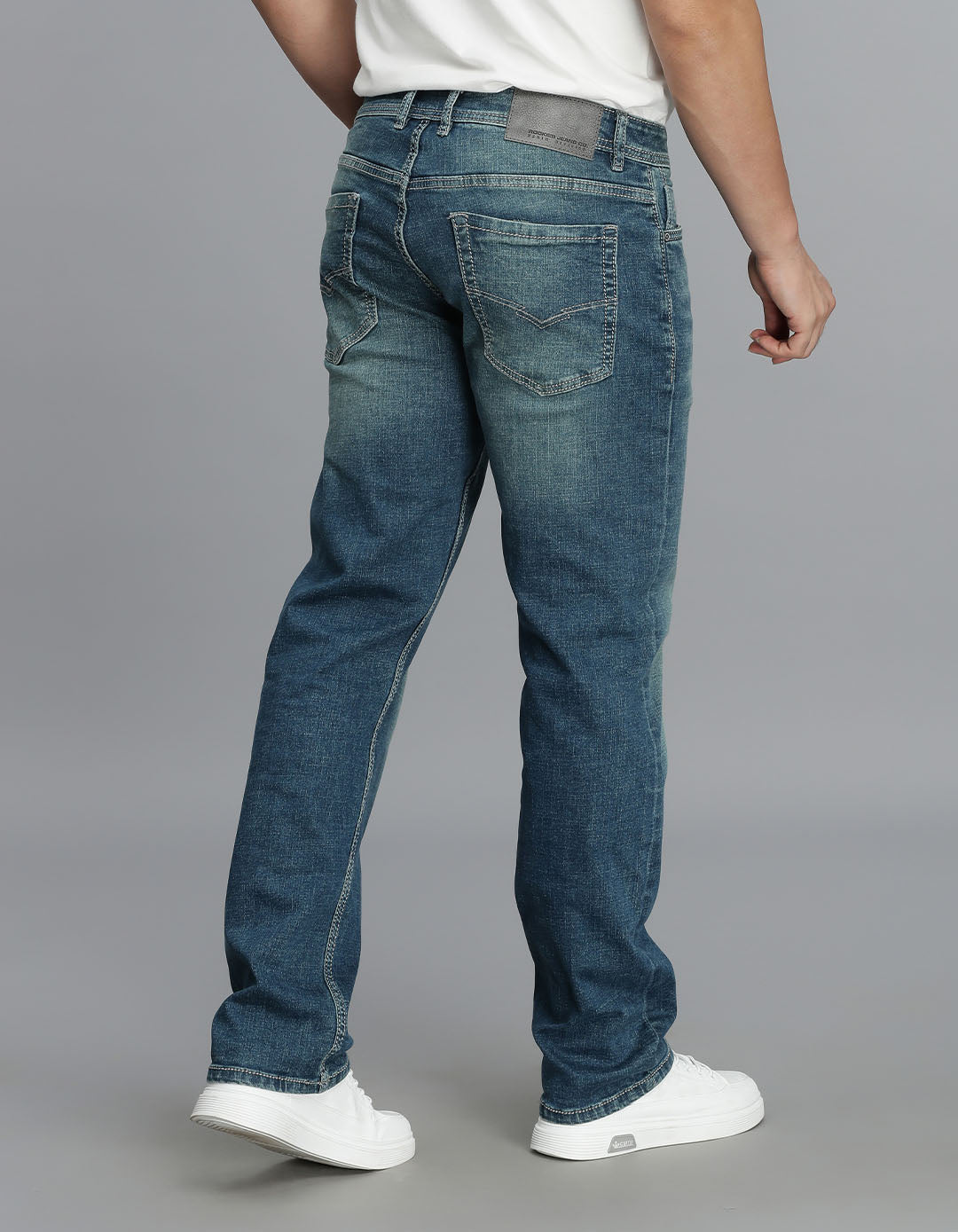 Med Blue 5 Pocket Midrise, Comfort And Straight Fit Jeans