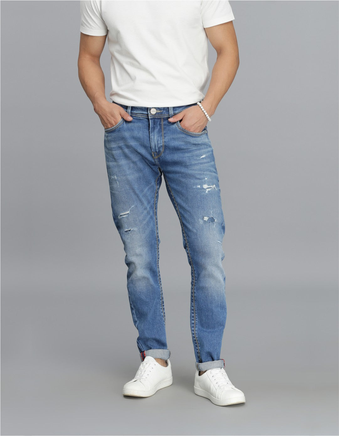 Med Blue 5 Pocket Low-Rise Ankle Length Jeans