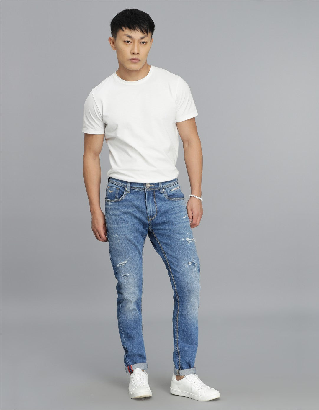 Med Blue 5 Pocket Low-Rise Ankle Length Jeans