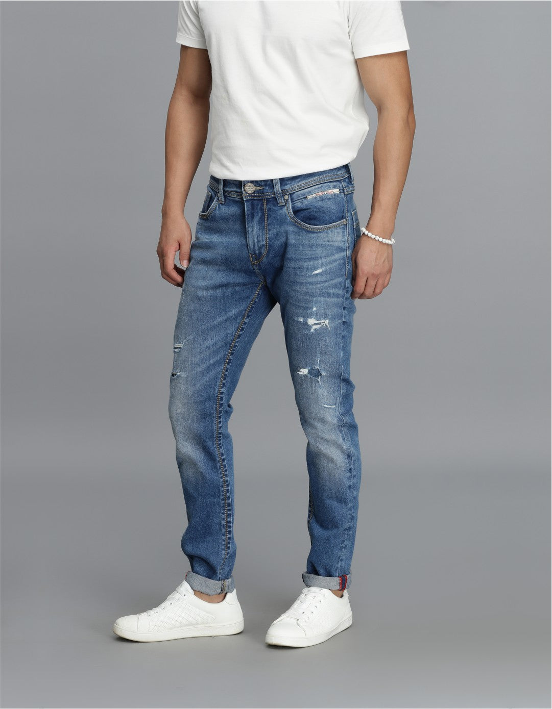 Med Blue 5 Pocket Low-Rise Ankle Length Jeans