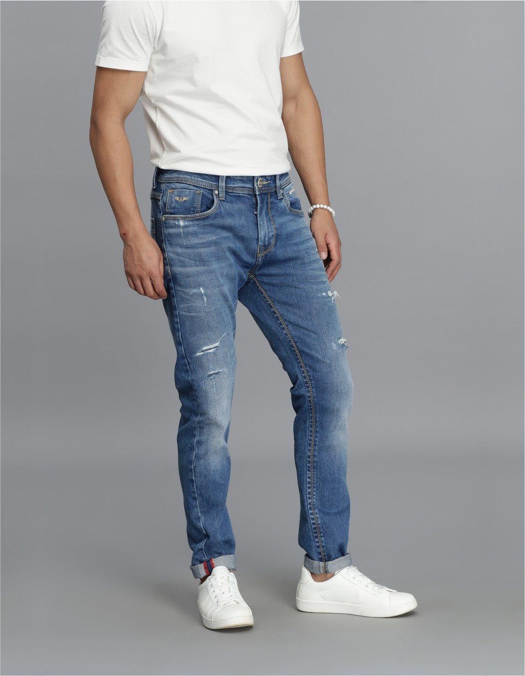 Med Blue 5 Pocket Low-Rise Ankle Length Jeans
