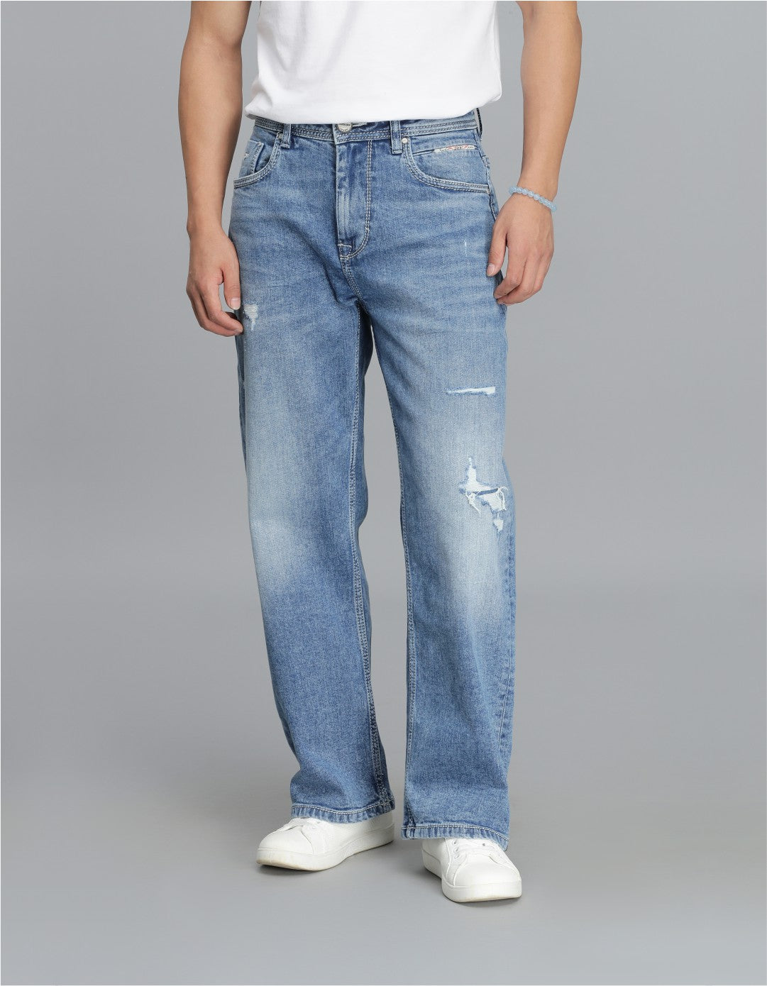 Med Blue 5 Pocket Midrise Loose Fit Cropped Jeans