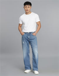 Med Blue 5 Pocket Midrise Loose Fit Cropped Jeans