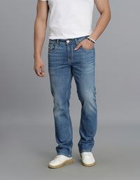 Med Blue 5 Pocket Mid Rise Loose Boot Leg Jeans