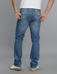Med Blue 5 Pocket Mid Rise Loose Boot Leg Jeans