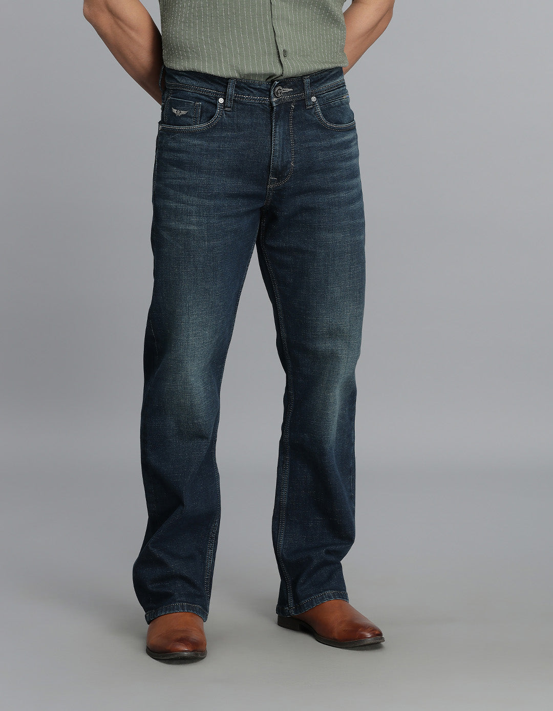 Dk Blue 5 Pocket Midrise Loose Fit Jeans