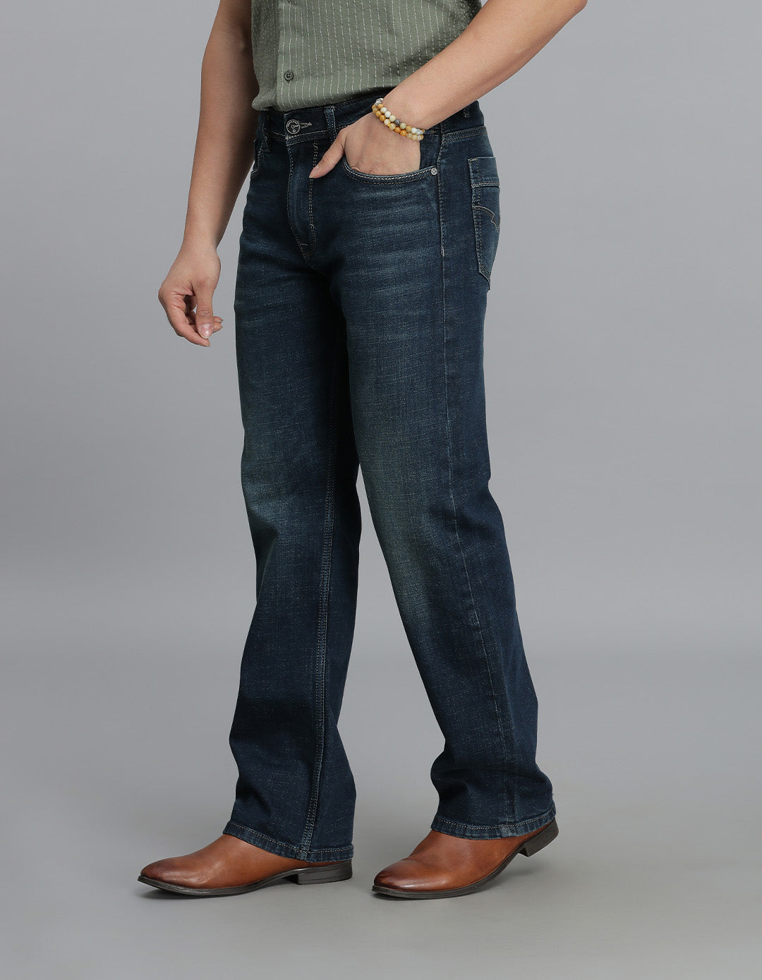 Dk Blue 5 Pocket Midrise Loose Fit Jeans
