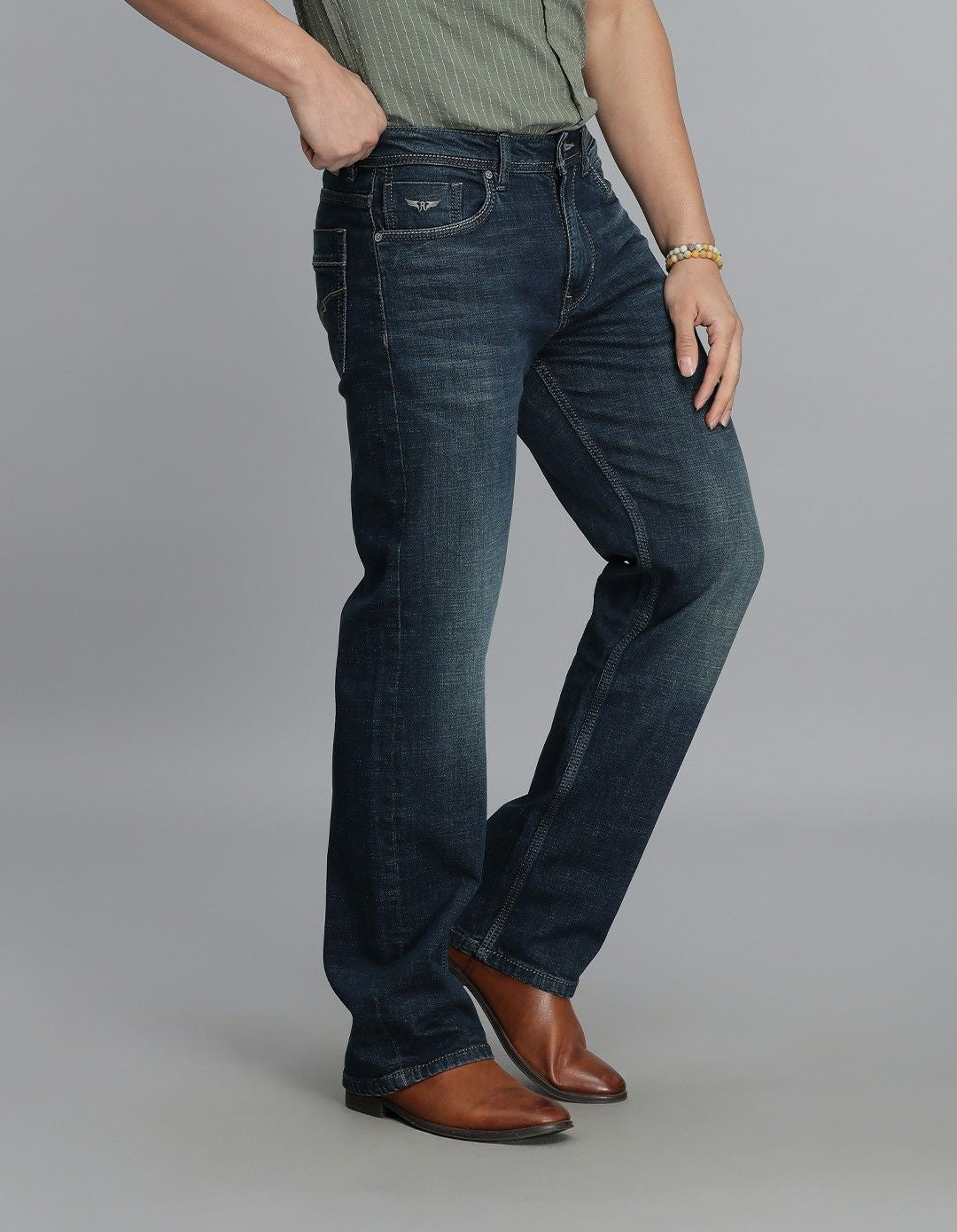 Dk Blue 5 Pocket Midrise Loose Fit Jeans