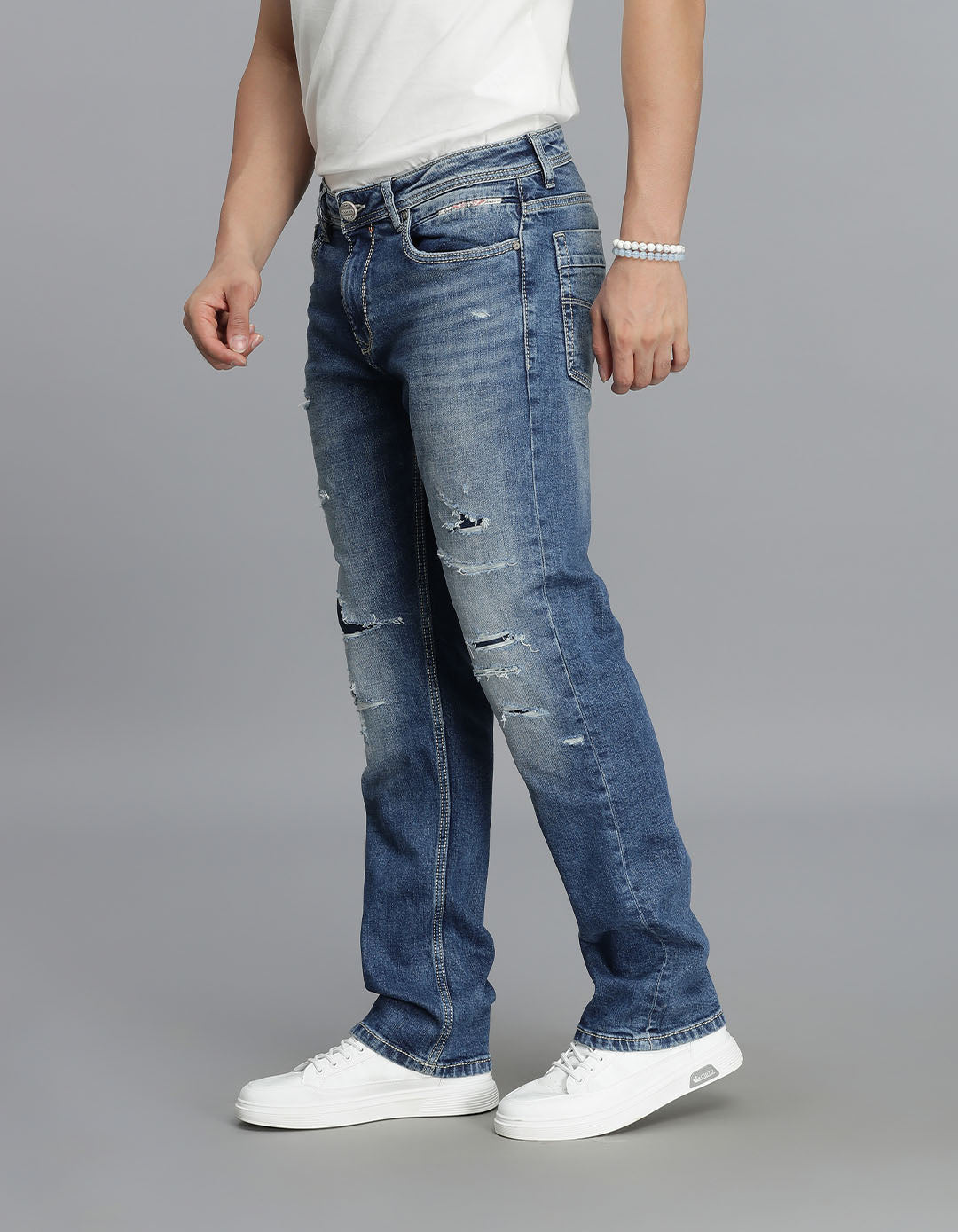 Med Blue 5 Pocket Midrise, Comfort And Straight Fit Jeans