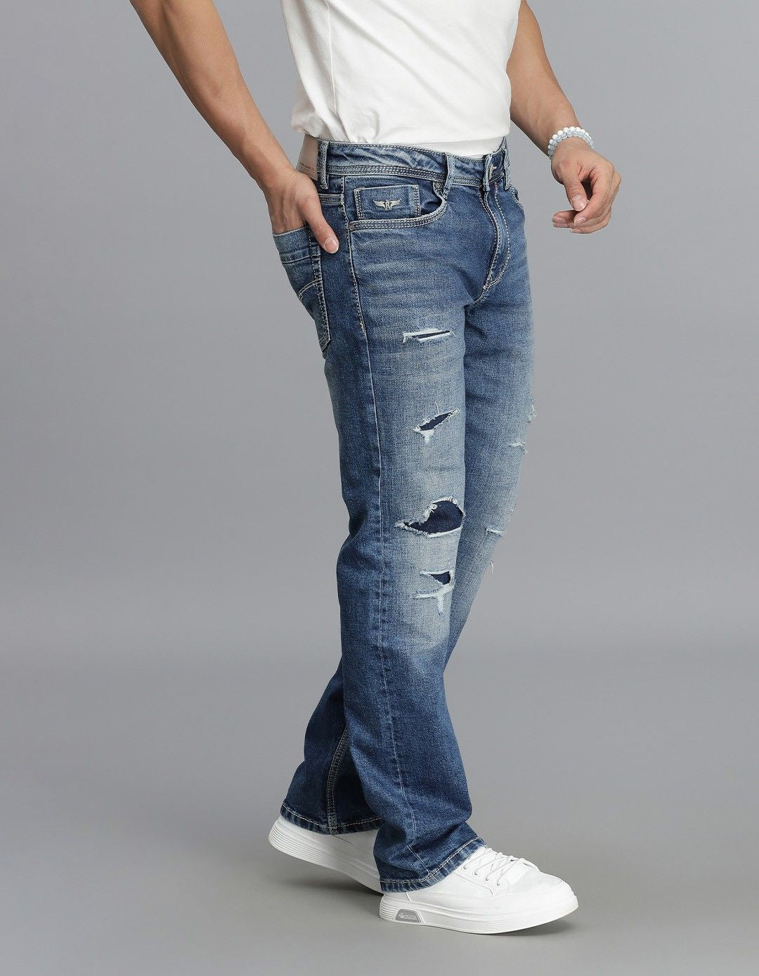 Med Blue 5 Pocket Midrise, Comfort And Straight Fit Jeans