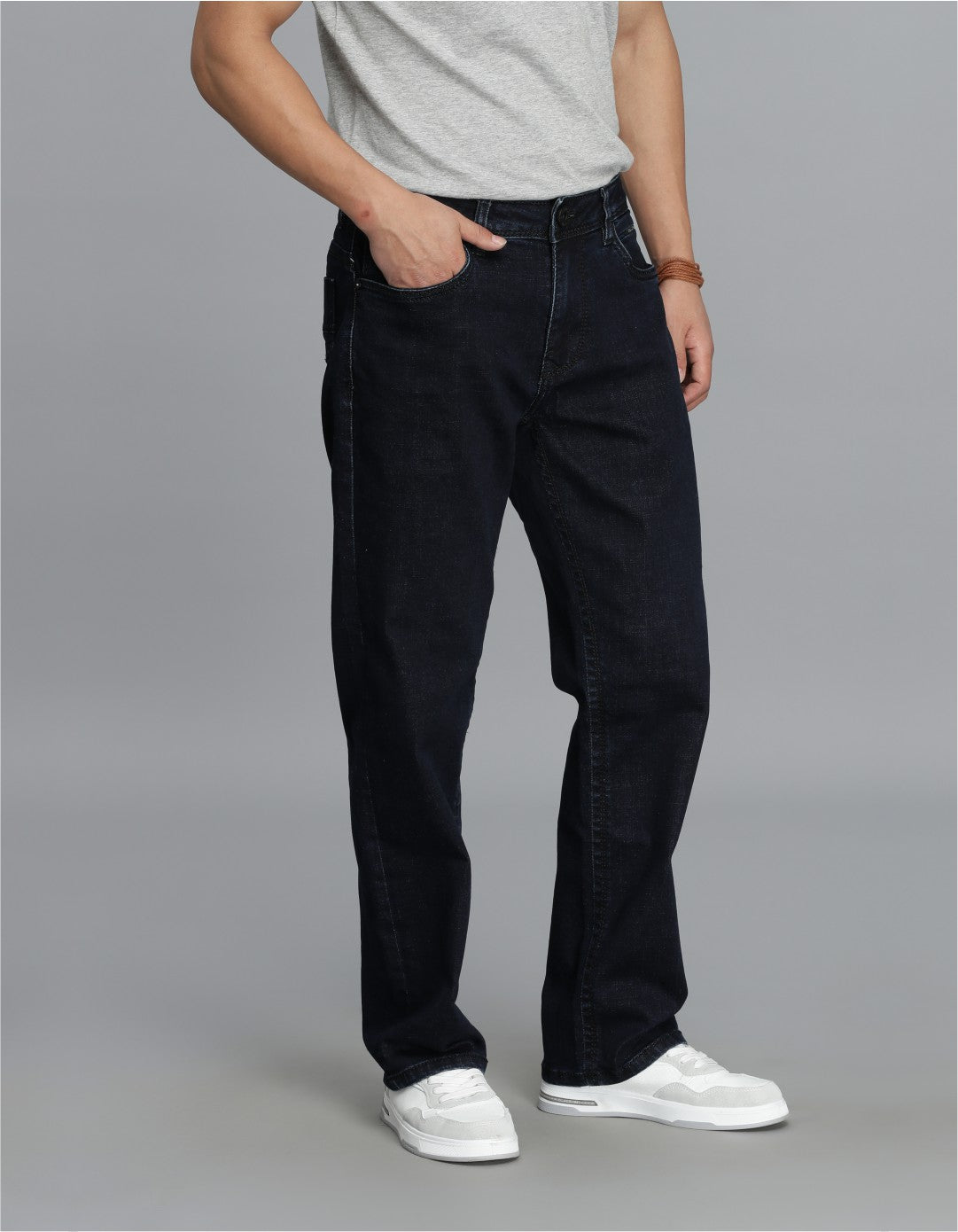 Dk Blue 5 Pocket Midrise, Comfort Straight Fit Cropped Jeans