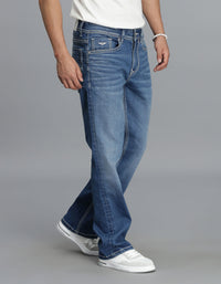 Med Blue 5 Pocket Mid Rise Loose Boot Leg Cropped Jeans