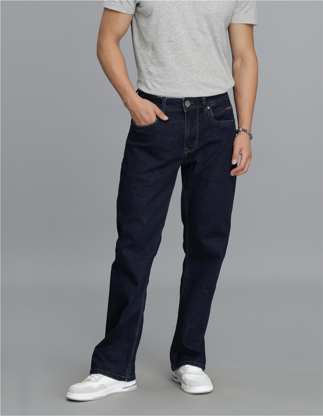 Dk Blue 5 Pocket Mid Rise Loose Boot Leg Cropped Jeans