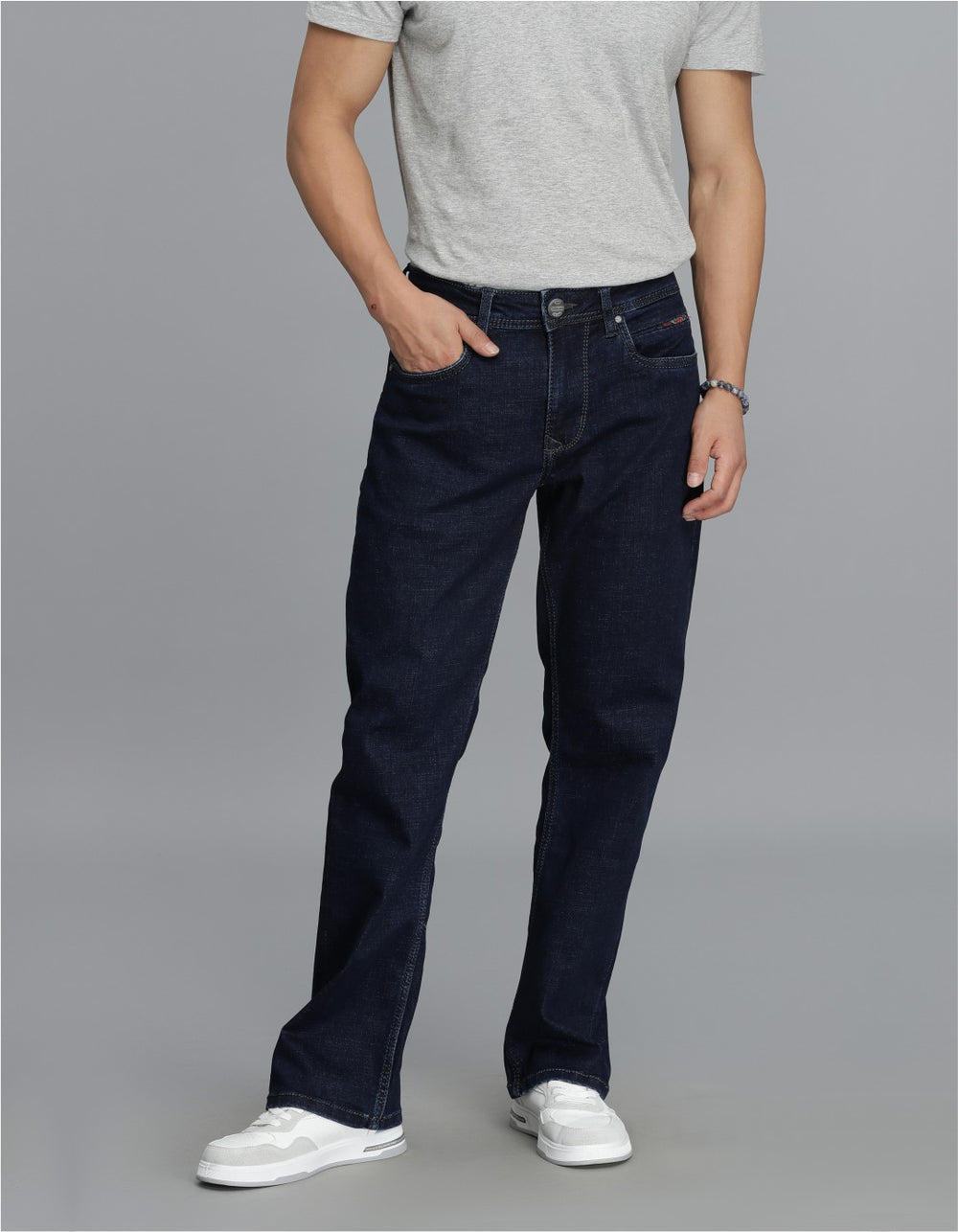 Dk Blue 5 Pocket Mid Rise Loose Boot Leg Cropped Jeans