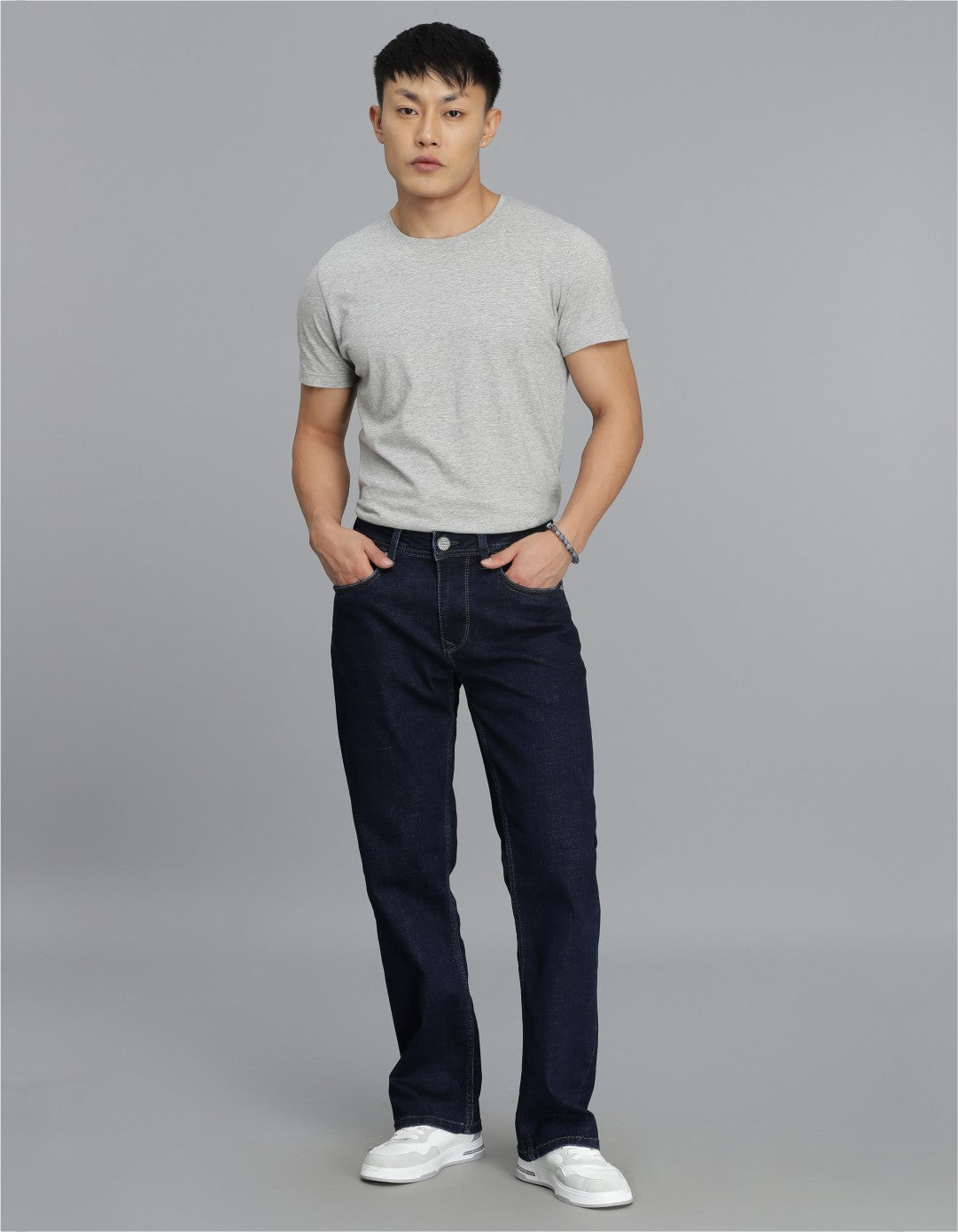 Dk Blue 5 Pocket Mid Rise Loose Boot Leg Cropped Jeans