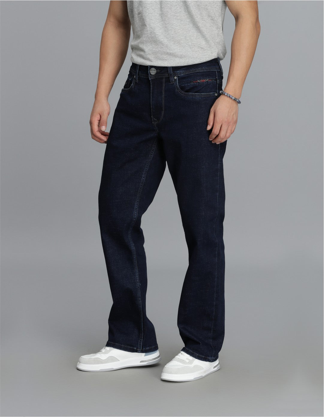 Dk Blue 5 Pocket Mid Rise Loose Boot Leg Cropped Jeans