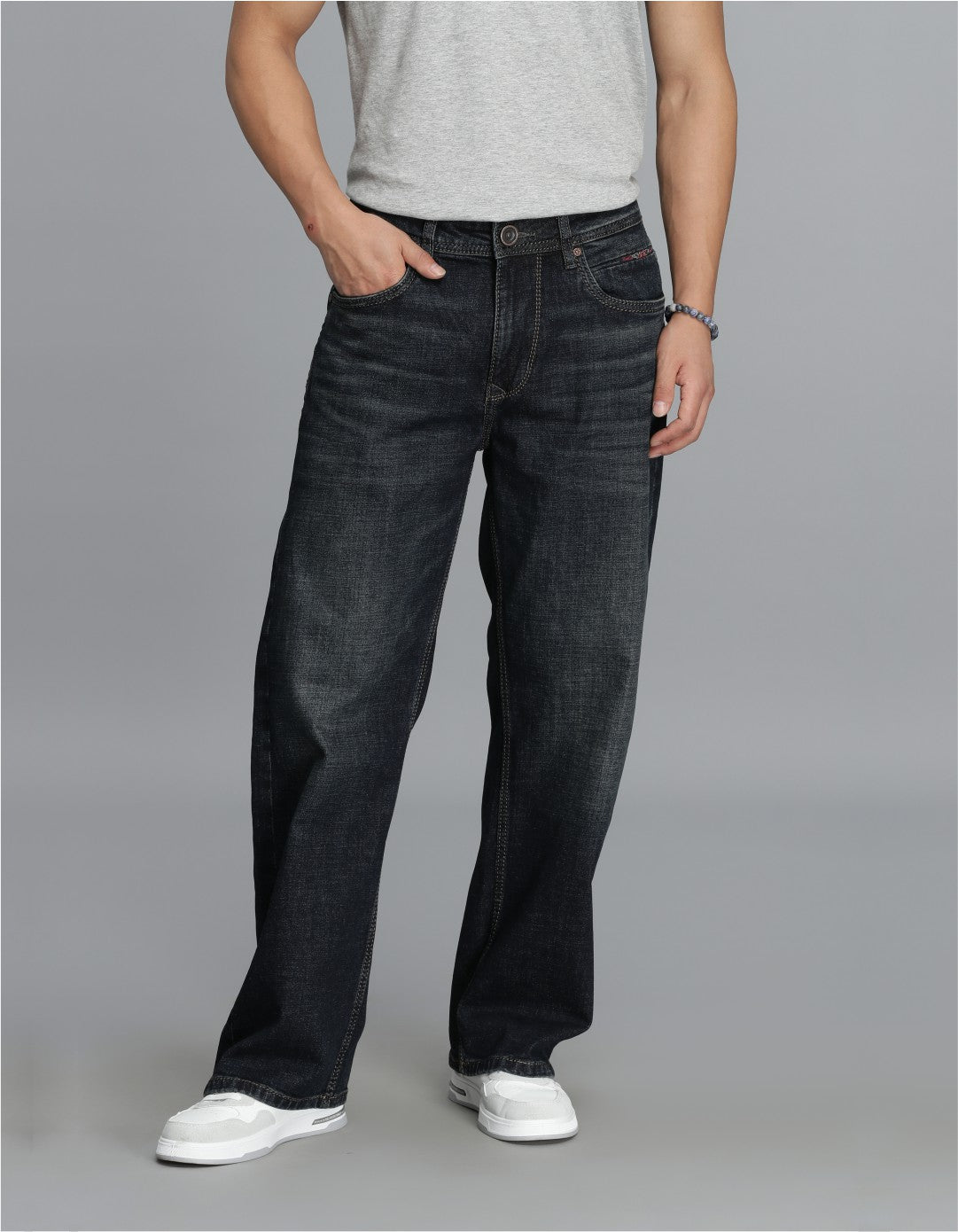 Dk Blue 5 Pocket Midrise Loose Fit Cropped Jeans