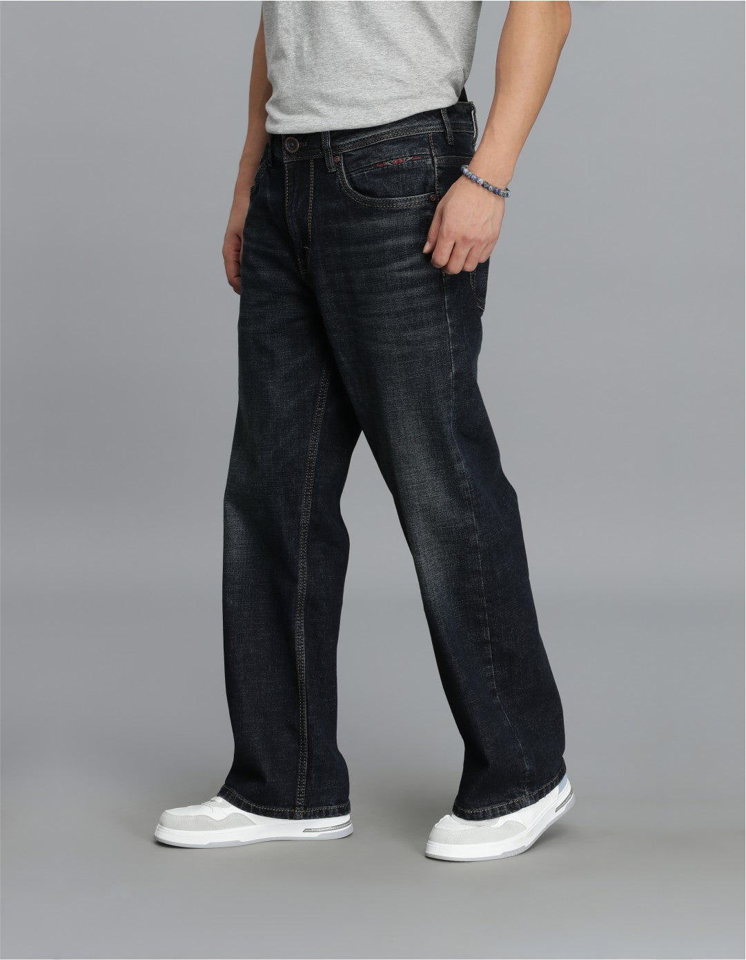 Dk Blue 5 Pocket Midrise Loose Fit Cropped Jeans