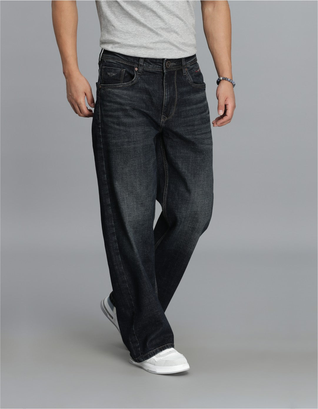 Dk Blue 5 Pocket Midrise Loose Fit Cropped Jeans