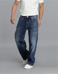 Med Blue 5 Pocket Midrise Loose Fit Cropped Jeans