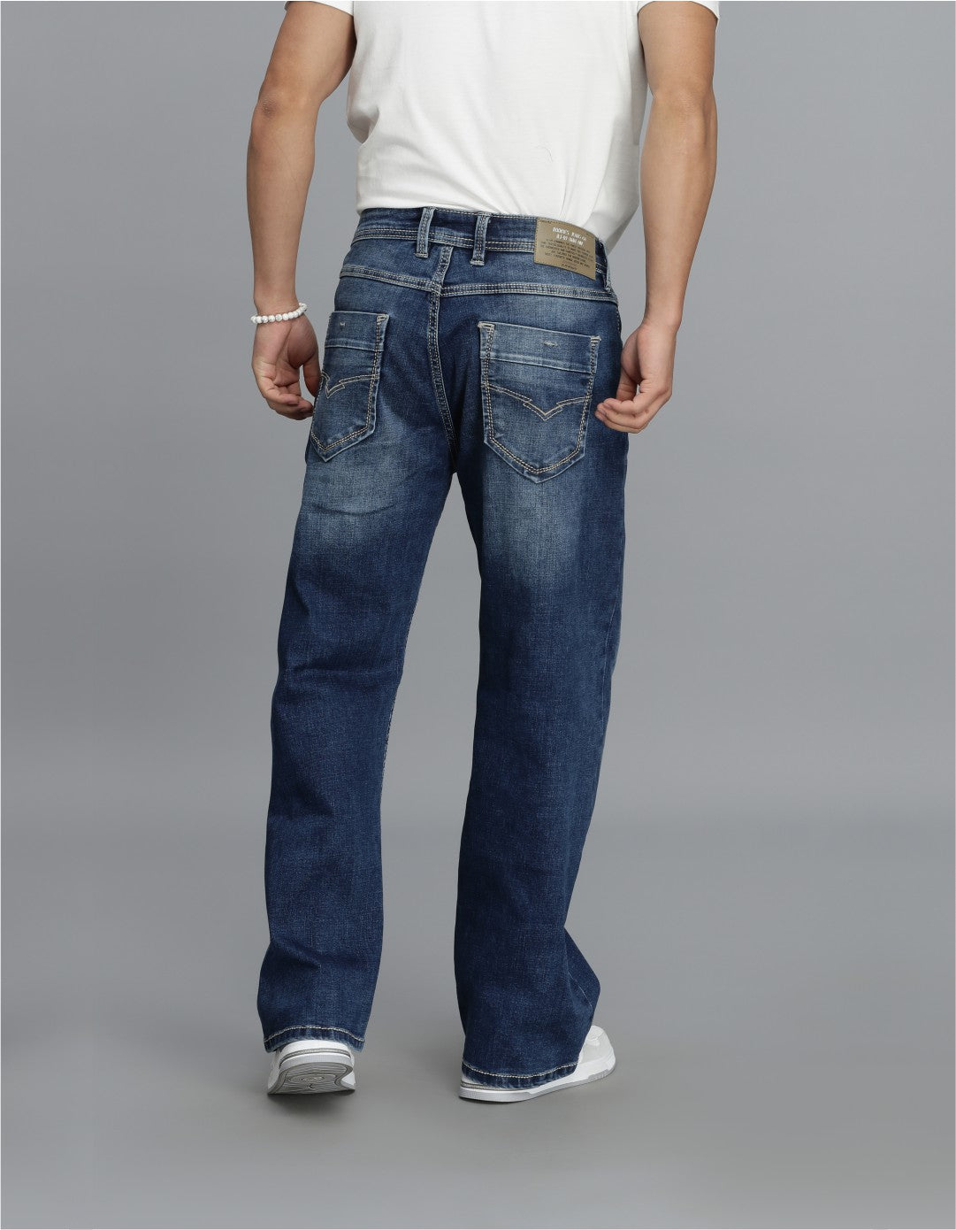 Med Blue 5 Pocket Midrise Loose Fit Cropped Jeans