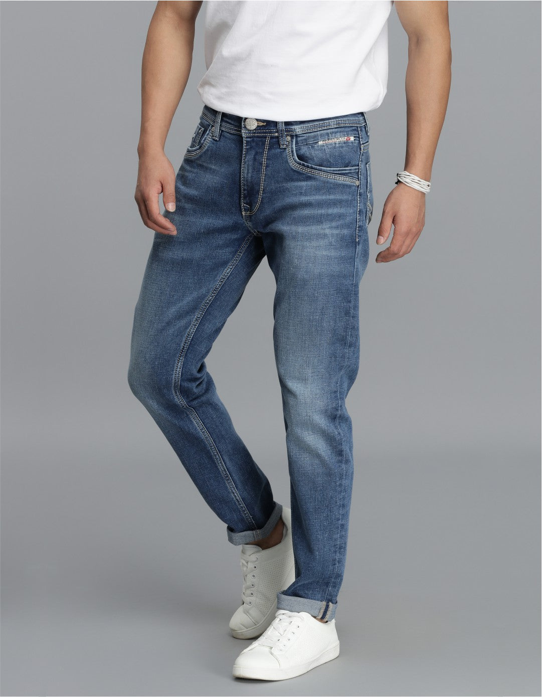 Med Blue 5 Pocket Low-Rise Ankle Length Jeans