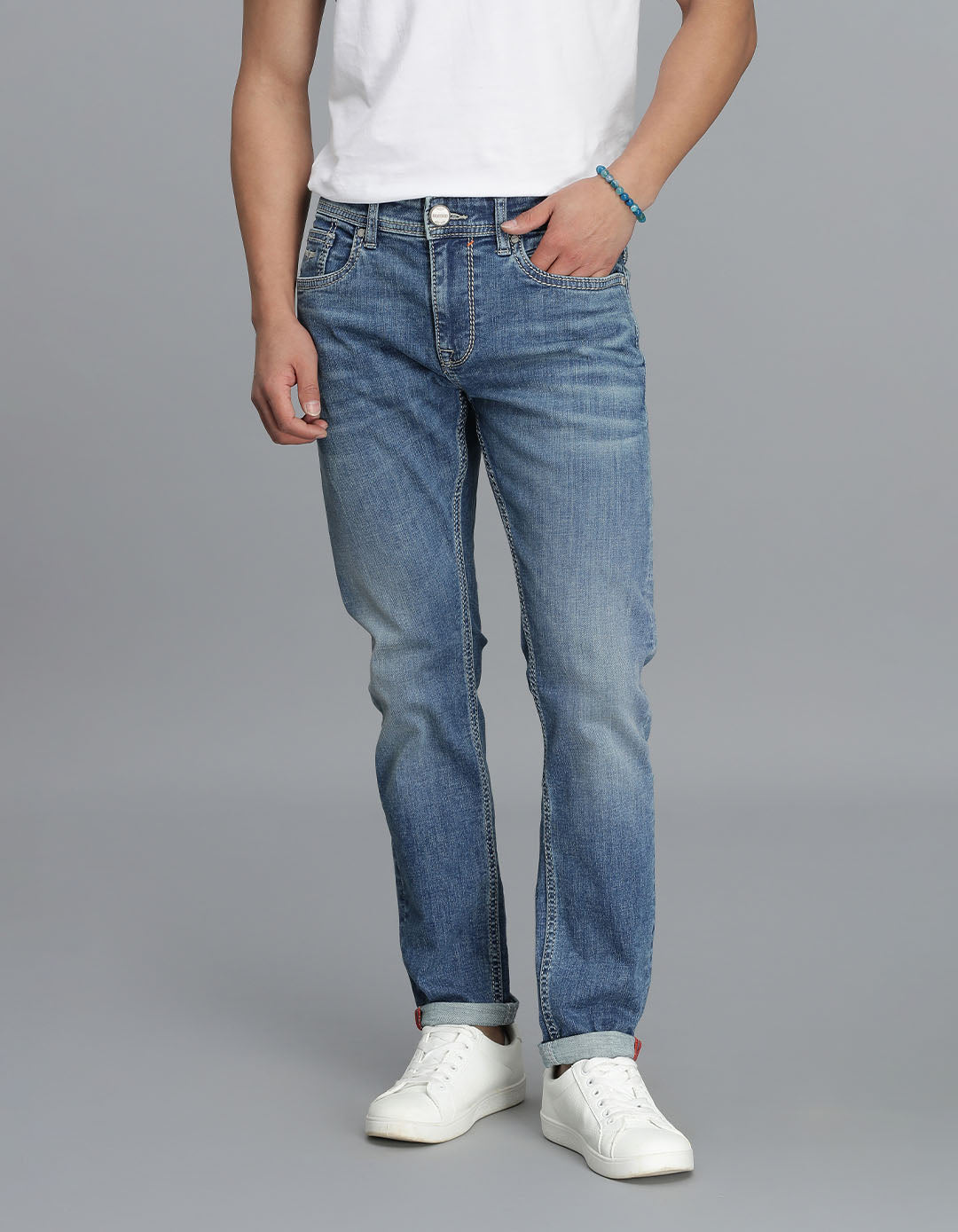 Med Blue 5 Pocket Low-Rise Ankle Length Jeans