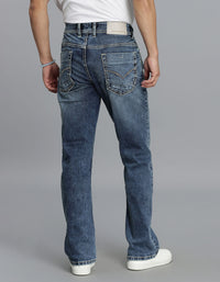 Med Blue 5 Pocket Mid Rise Loose Boot Leg Cropped Jeans