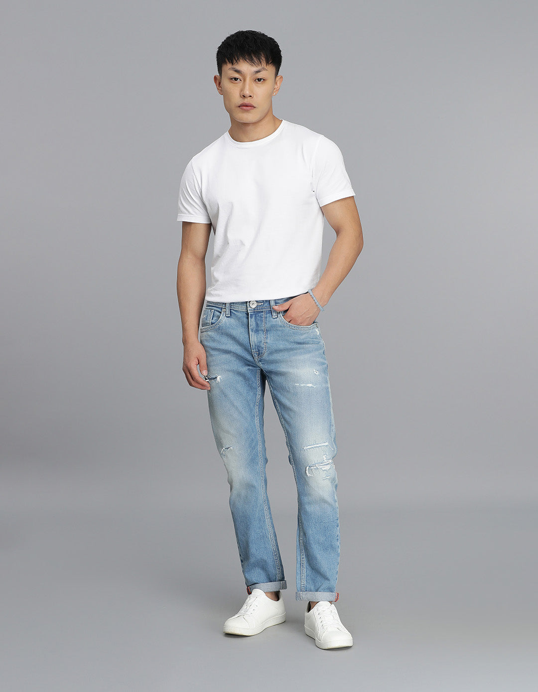 Lt Blue 5 Pocket Low-Rise Ankle Length Jeans