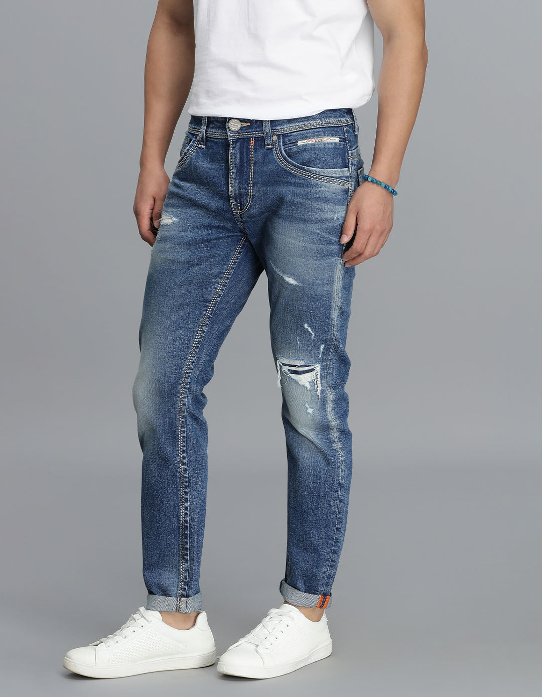 Med Blue 5 Pocket Low-Rise Ankle Length Jeans