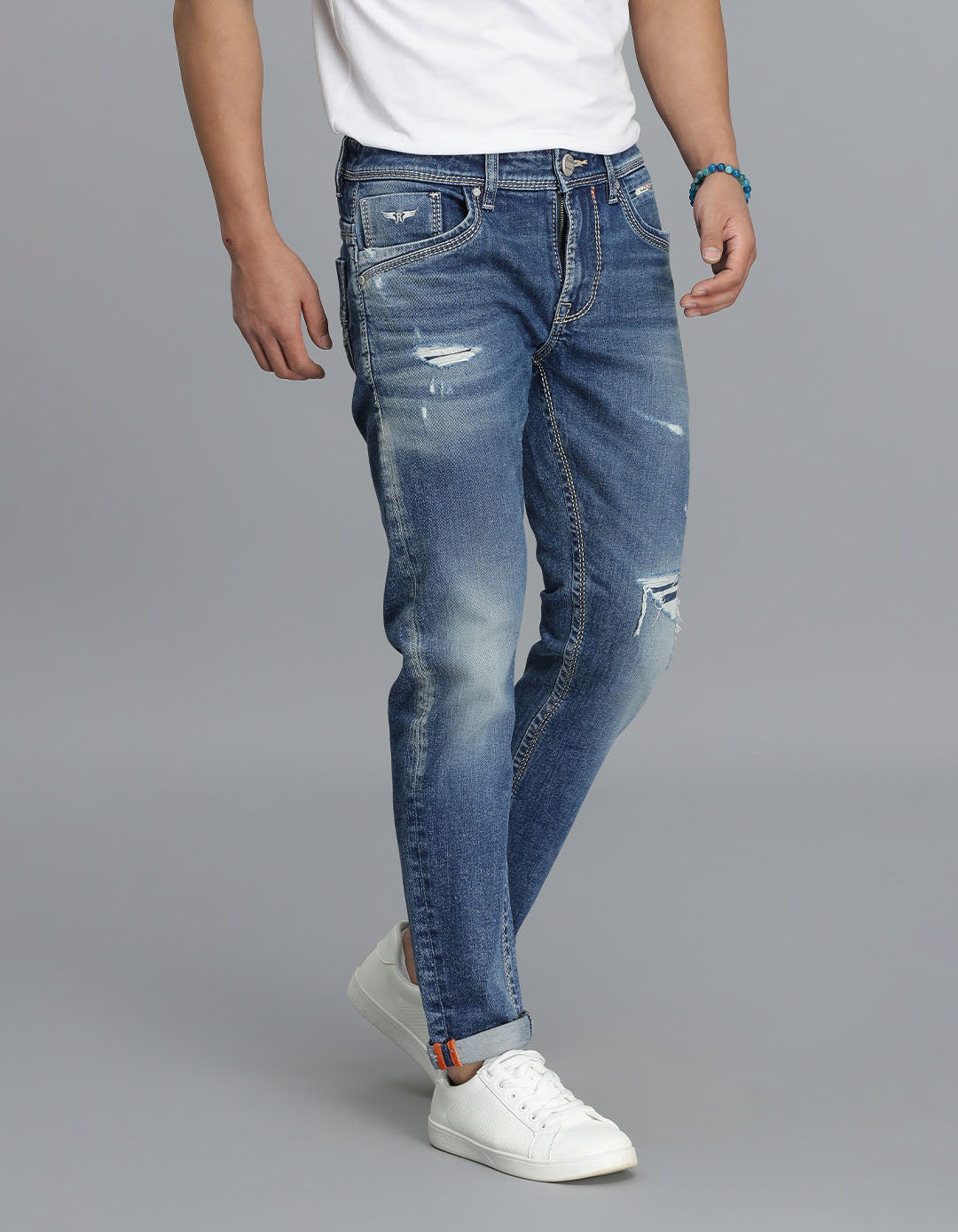 Med Blue 5 Pocket Low-Rise Ankle Length Jeans